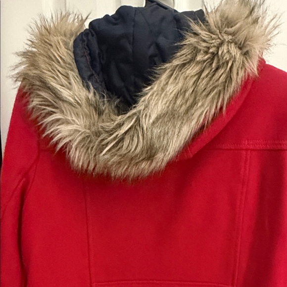 American Eagle Red Toggle Coat with Faux Fur Trim - Picture 7 of 8